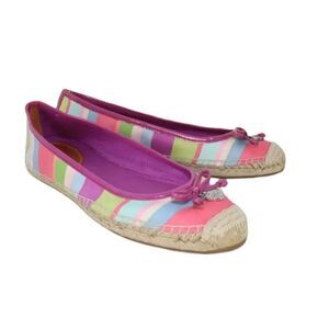 Coach Royce Hampton Satin Leather Stripe Slip On Espadrille Shoes Women 10 B